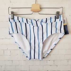Aqua Couture Swim Bottoms Size M Blue White Striped High Waist Moderate NEW